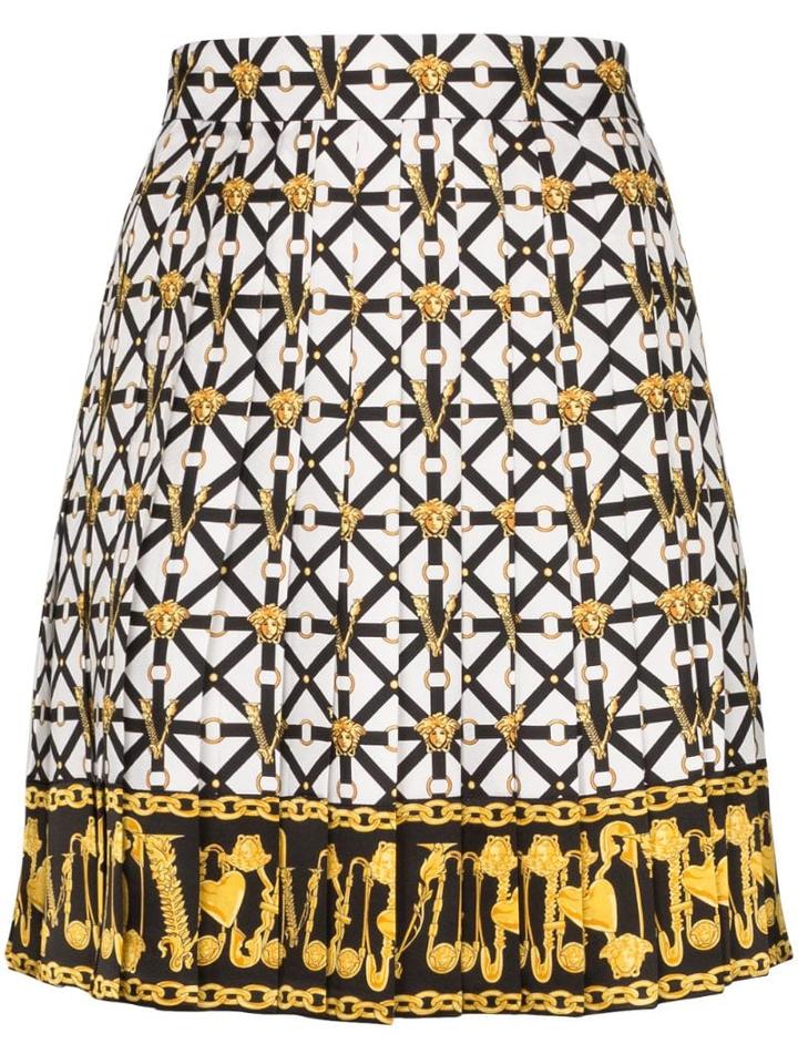 Versace Medusa Printed Pleated Mini Skirt - White