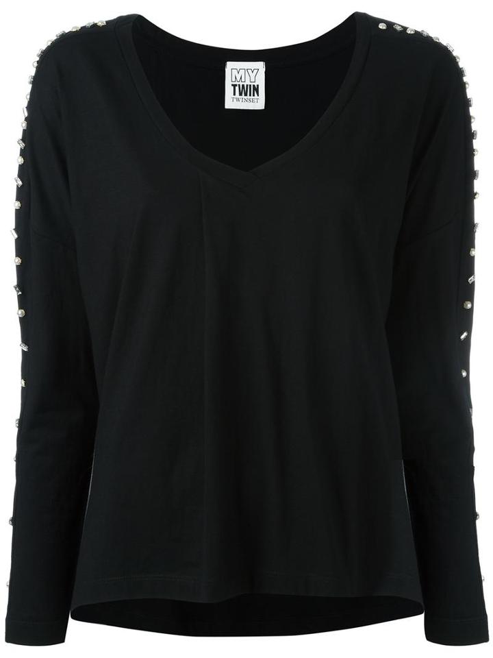Twin-set Studded Sleeves Blouse, Women's, Size: Xl, Black, Cotton