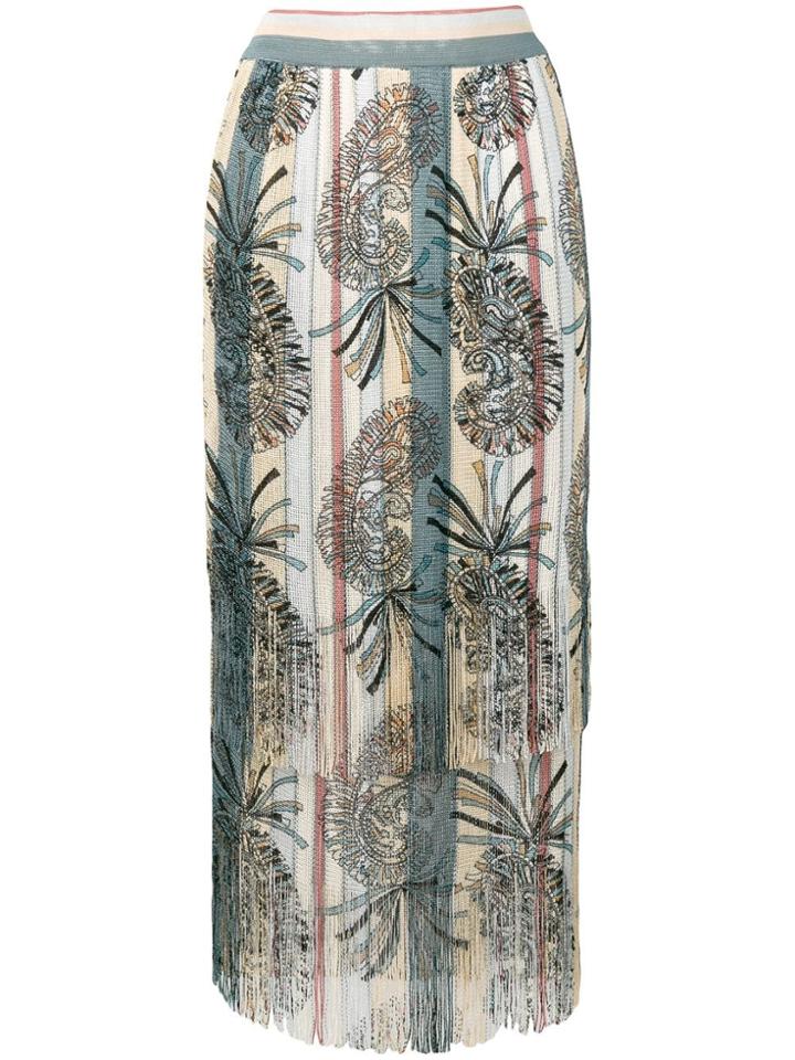 Etro Paisley Print Pleated Maxi Skirt - Blue