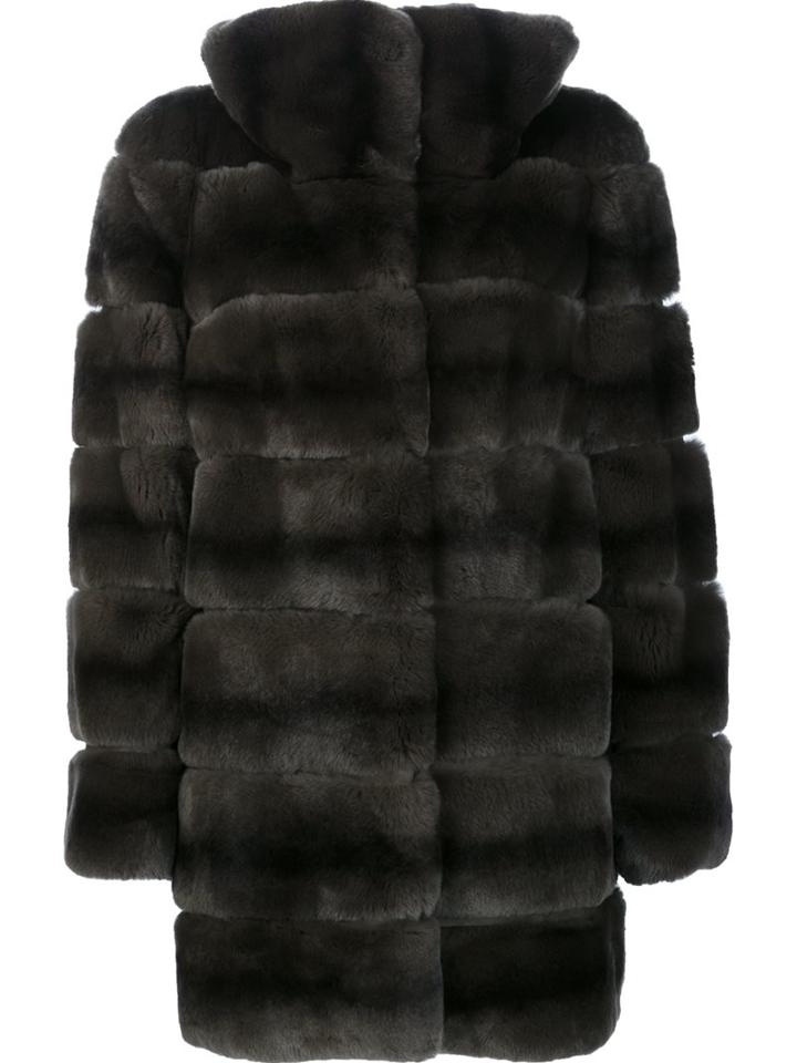 Yves Salomon 'reax' Coat, Women's, Size: 36, Grey, Silk/rabbit Fur