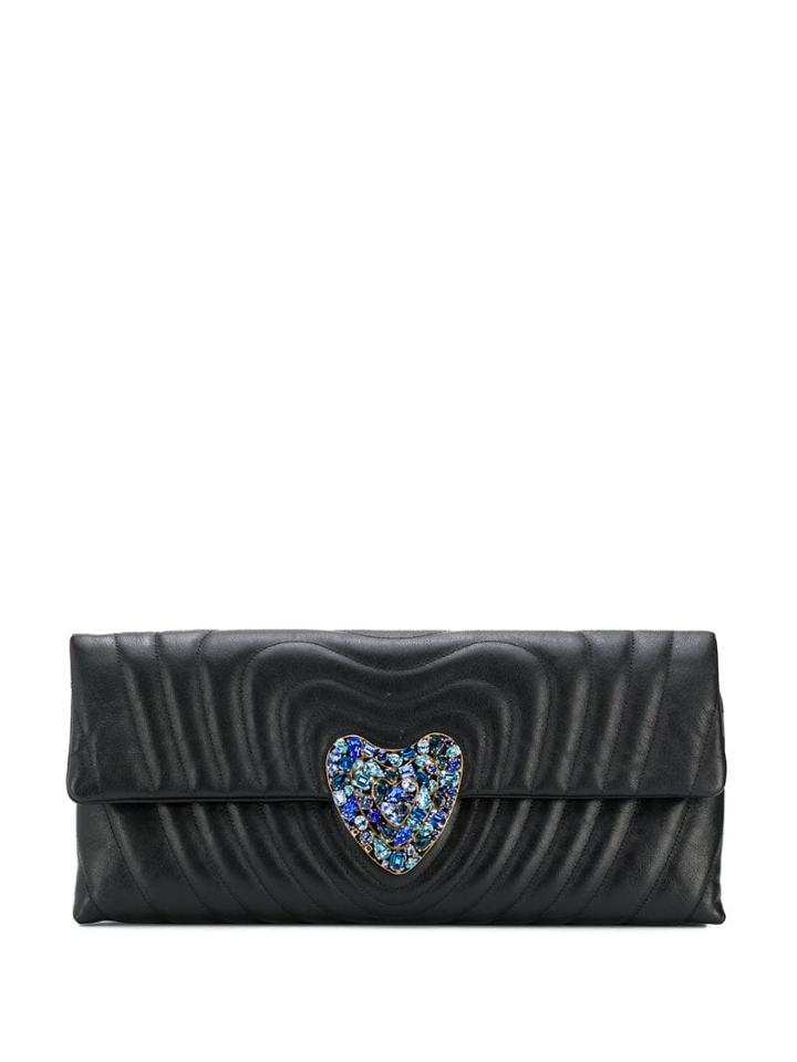 Escada Embellished Heart Motif Clutch - Black