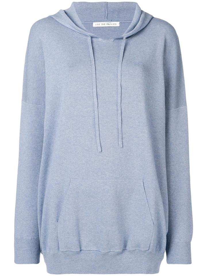 Live The Process Oversized Knit Hoodie - Blue