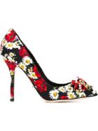 Dolce & Gabbana Daisy And Poppy Print Pumps, Women's, Size: 36, Black, Viscose/cotton/leather