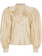 Gucci Silk Polka Dot Ruffle Puff Sleeve Blouse - Neutrals