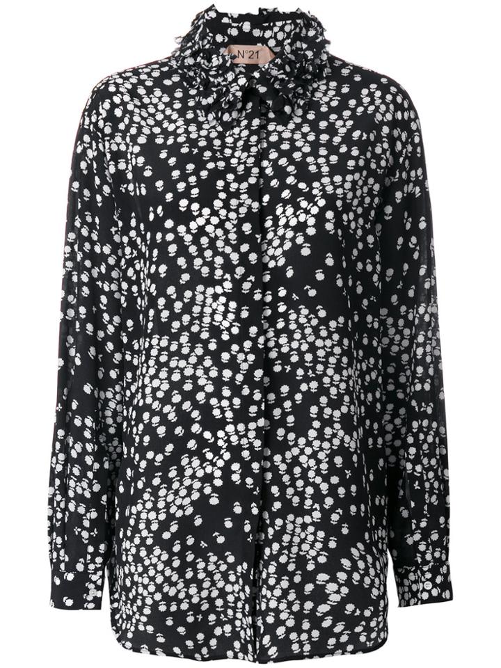 No21 Frilled Neck Patterned Shirt - Black