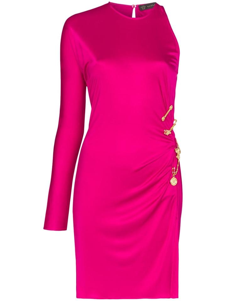 Versace One-shoulder Safety-pin Dress - Pink