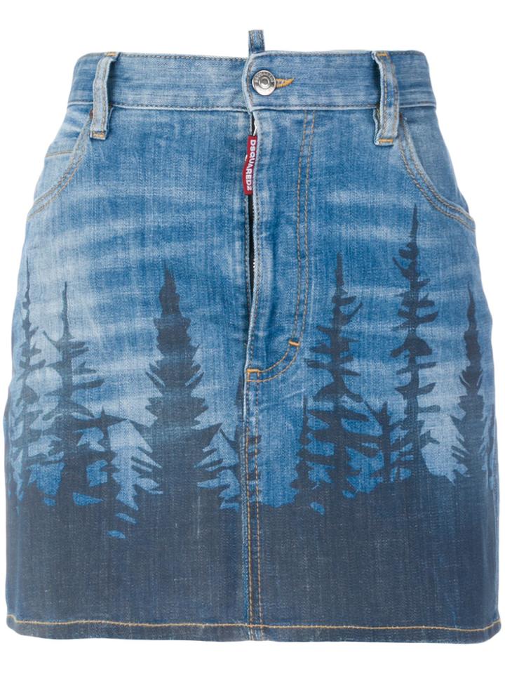 Dsquared2 Forest Print Mini Denim Skirt - Blue