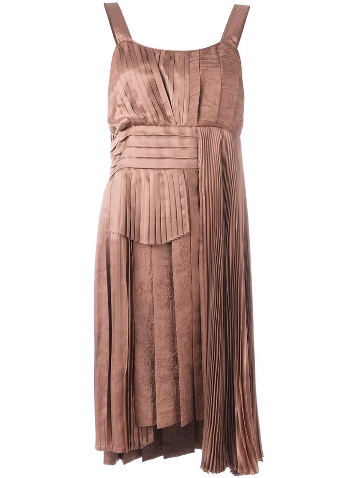 No21 Pleated Asymmetric Dress - Brown