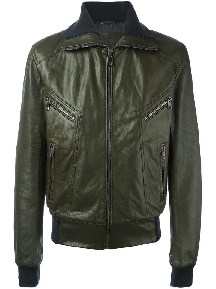 Dolce & Gabbana Leather Jacket, Men's, Size: 50, Green, Lamb Skin/polyamide/polyester/virgin Wool