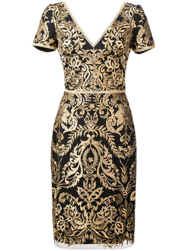 Marchesa Notte Baroque Print Mini Dress - Black