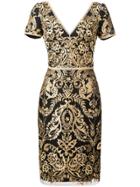 Marchesa Notte Baroque Print Mini Dress - Black