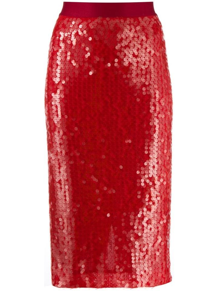 Luisa Cerano Sequined Pencil Skirt - Red