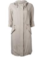 Herno Hooded Zipped Coat, Women's, Size: 42, Nude/neutrals, Polyester/acetate/cupro/viscose