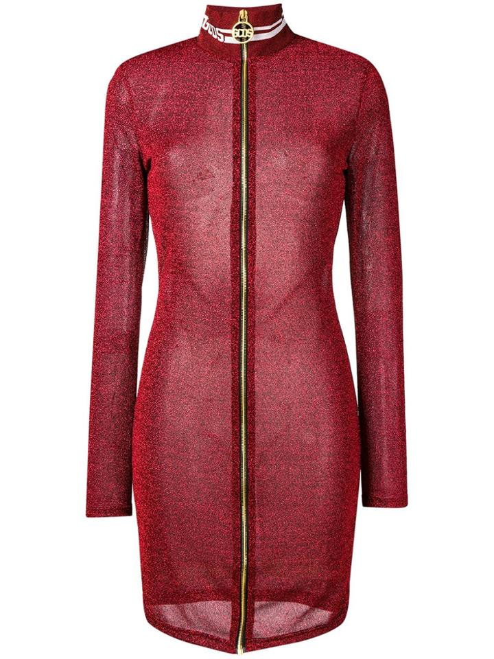 Gcds Lurex Zip Fitted Dress - Red