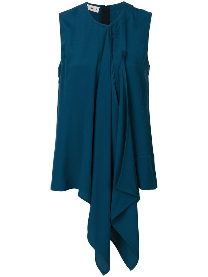 Marni - Tail Front Top - Women - Silk/acetate - 42, Blue, Silk/acetate