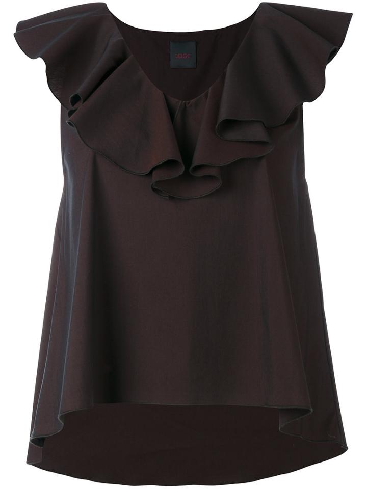 Eggs - Ruffle-trimmed Top - Women - Cotton/elastodiene/polyamide - 40, Brown, Cotton/elastodiene/polyamide