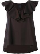 Eggs - Ruffle-trimmed Top - Women - Cotton/elastodiene/polyamide - 40, Brown, Cotton/elastodiene/polyamide