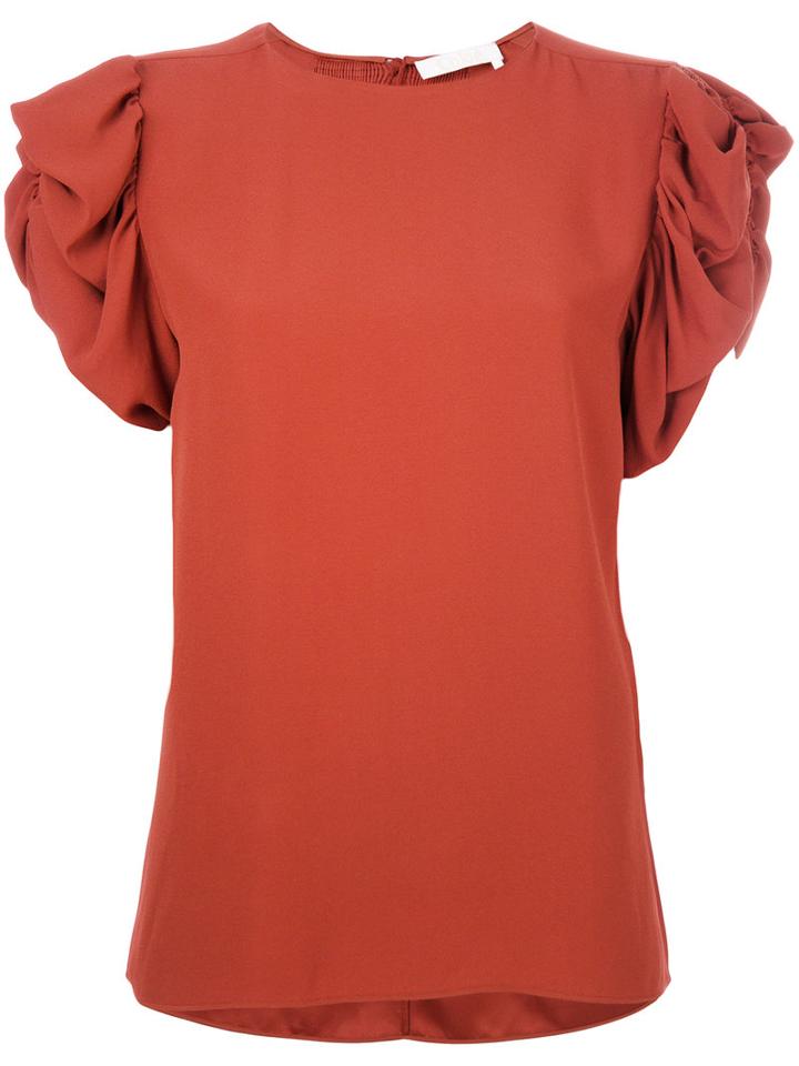 Chloé - Ruffled Sleeve Blouse - Women - Silk/acetate/viscose - 38, Yellow/orange, Silk/acetate/viscose