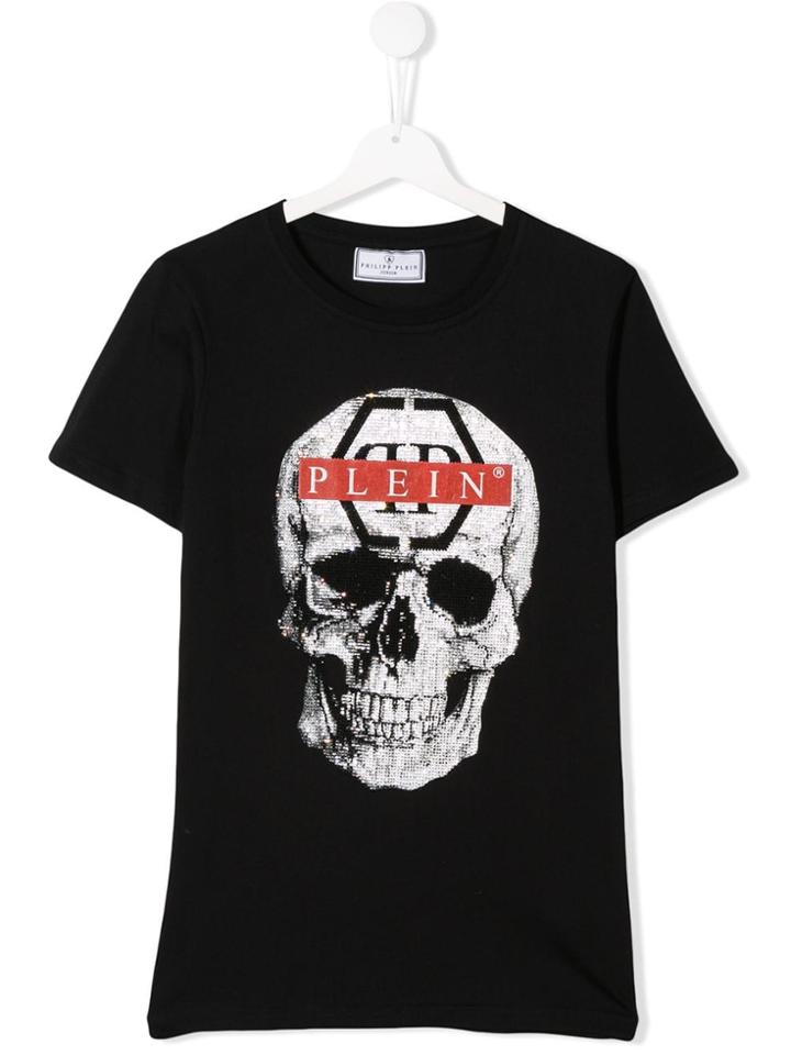 Philipp Plein Junior Teen Crystal Skull Jersey T-shirt - Black