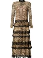 Red Valentino Leopard Print Ruffled Dress, Women's, Size: 40, Black, Silk