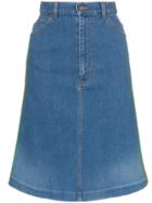 Gucci A-line Ribbon Web Stripe Denim Skirt - Blue