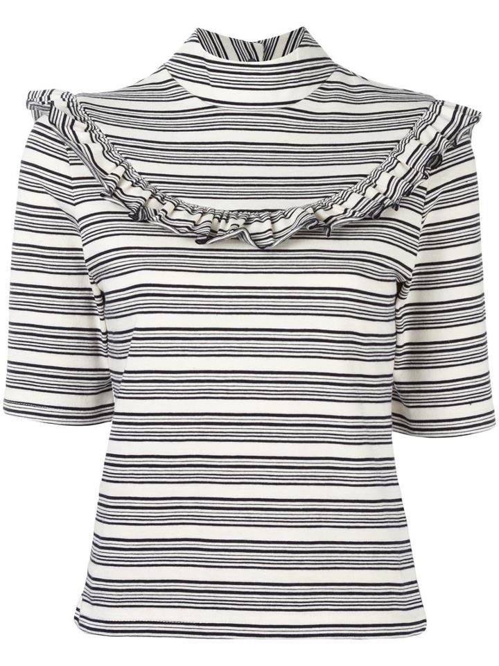Fleamadonna Ruffled Striped Top, Women's, Size: Small, Blue, Cotton
