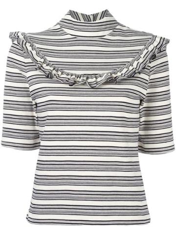 Fleamadonna Ruffled Striped Top, Women's, Size: Small, Blue, Cotton