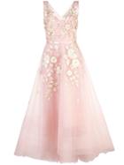 Marchesa Notte Tulle Corseted Ballgown With 3d Acrylic Flowers -