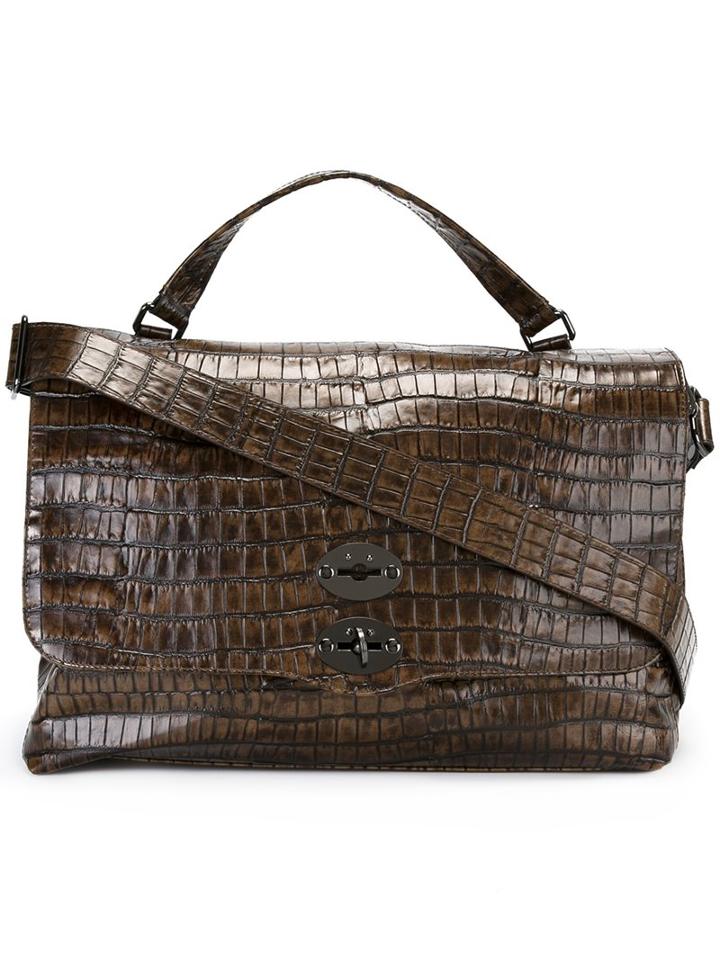 Zanellato Textured Flap Closure Tote Bag, Men's, Brown, Leather