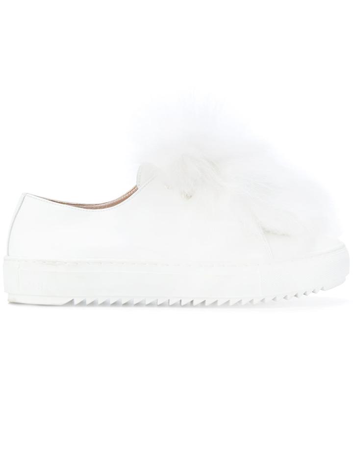 Mr & Mrs Italy Fur Trim Embellished Sneakers - White