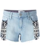 Paige Mayan Pattern Detail Denim Shorts, Women's, Size: 24, Blue, Cotton/lyocell