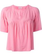 Dondup Pleated Shortsleeved Blouse, Women's, Size: 46, Pink/purple, Viscose/silk