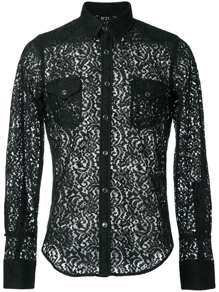 No21 Lace Shirt, Men's, Size: 46, Black, Cotton/nylon