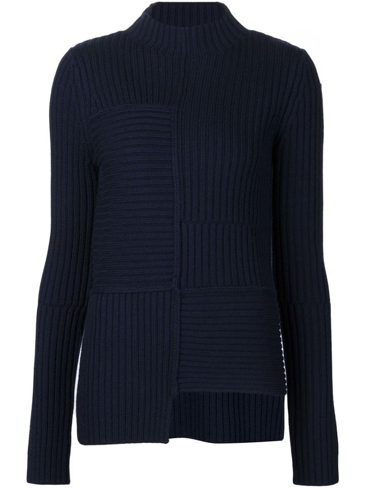Joseph Ribbed Paneled Sweater, Women's, Size: Large, Blue, Merino