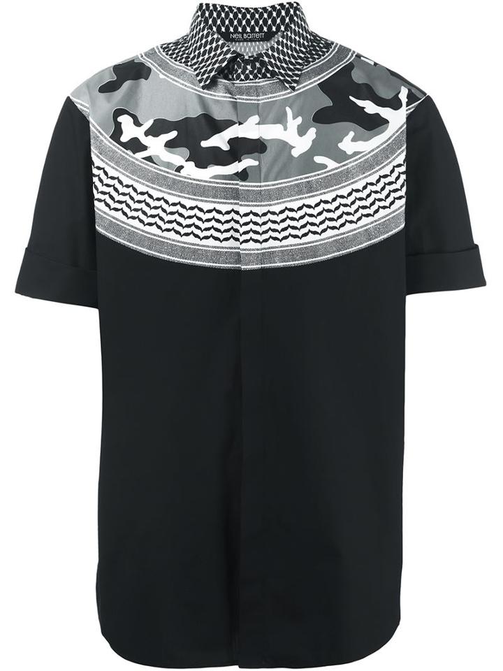 Neil Barrett Patterned Camouflage Shirt, Men's, Size: 38, Black, Cotton