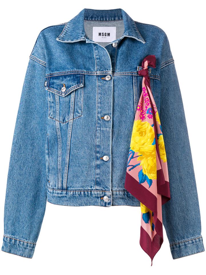 Msgm Scarf Embellished Denim Jacket - Blue