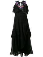 Alberta Ferretti - Embroidered Trim Tiered Dress - Women - Silk - 42, Black, Silk