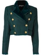 Balmain Double Breasted Cropped Jacket, Women's, Size: 38, Green, Lamb Skin/lamb Fur