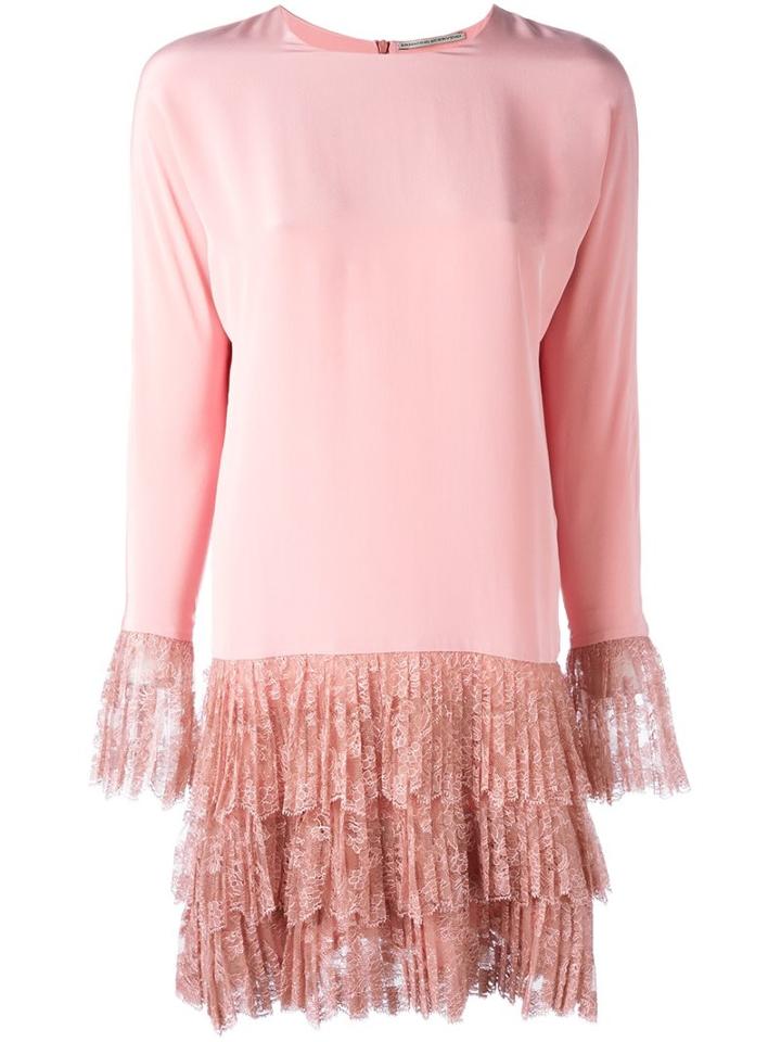 Ermanno Scervino Lace Hem Dress, Women's, Size: 42, Pink/purple, Silk/polyamide/viscose
