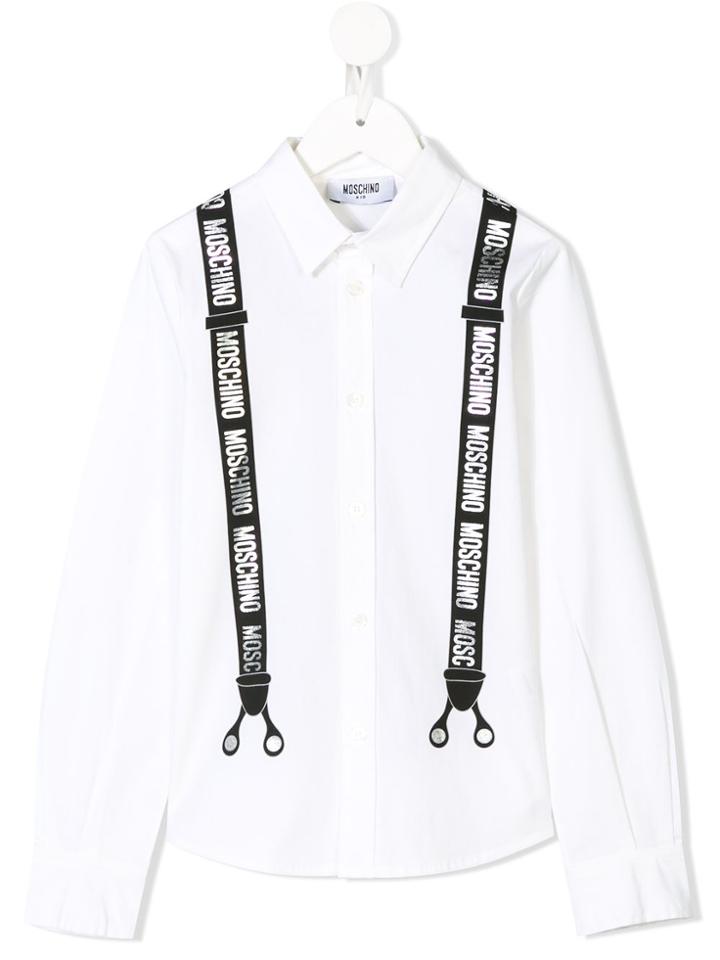 Moschino Kids Teen Suspenders Print Shirt - White