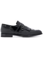 Santoni Brogue Stitching Monk Shoes - Black