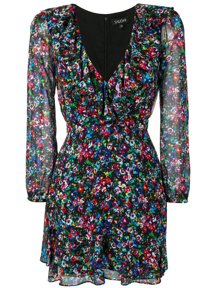 Saloni Floral Print Mini Dress - Black