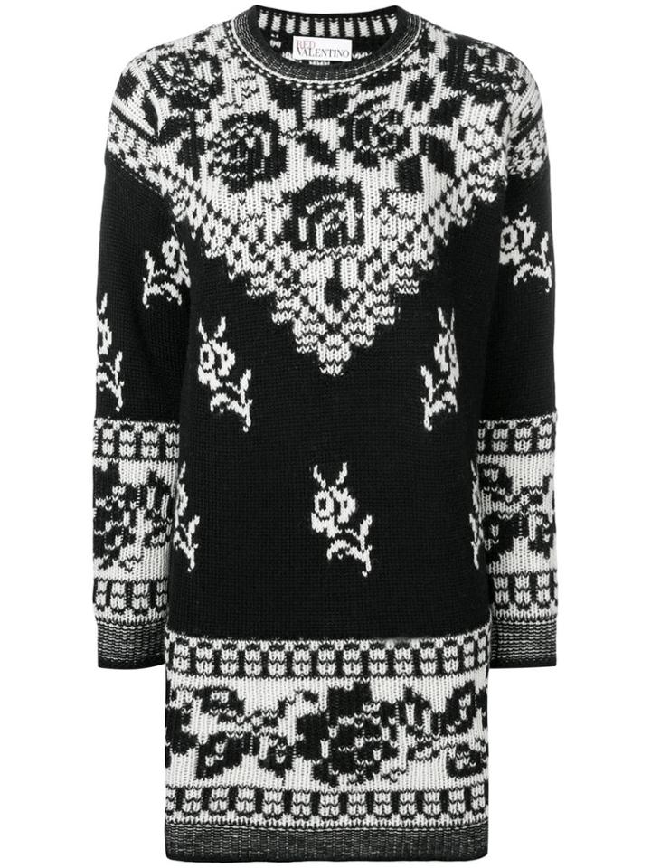 Red Valentino Rose Intarsia Sweater - Black