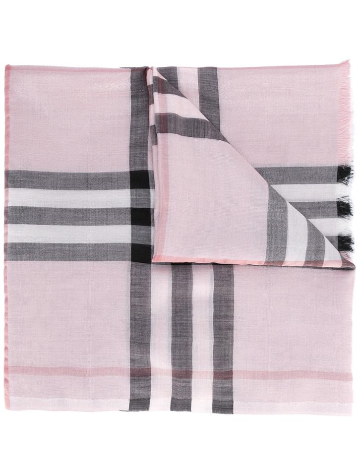 Burberry Metallic Check Silk And Wool Scarf - Pink & Purple