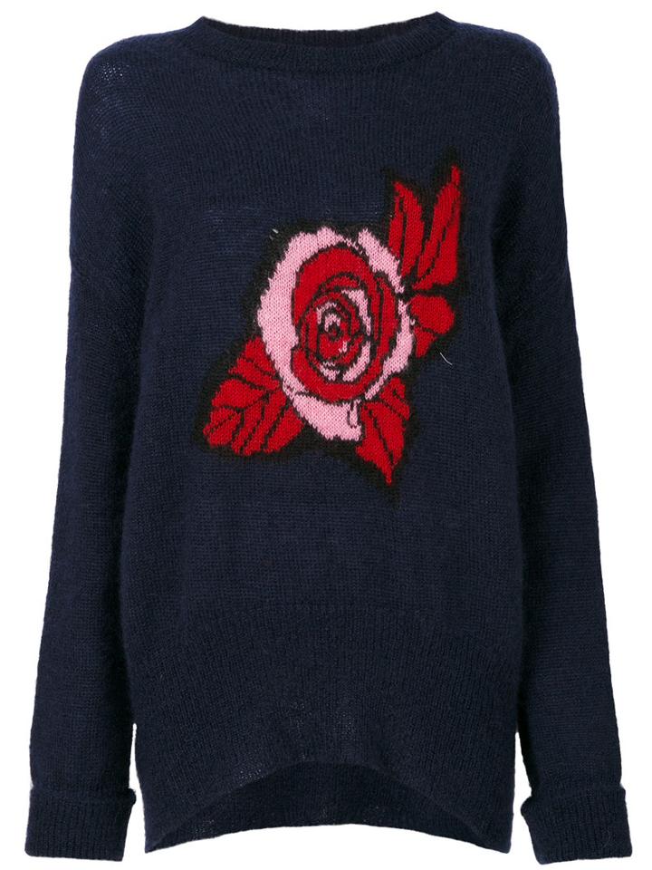 Markus Lupfer - Erin Oversized Rose Sweater - Women - Polyamide/mohair/wool - Xs, Blue, Polyamide/mohair/wool