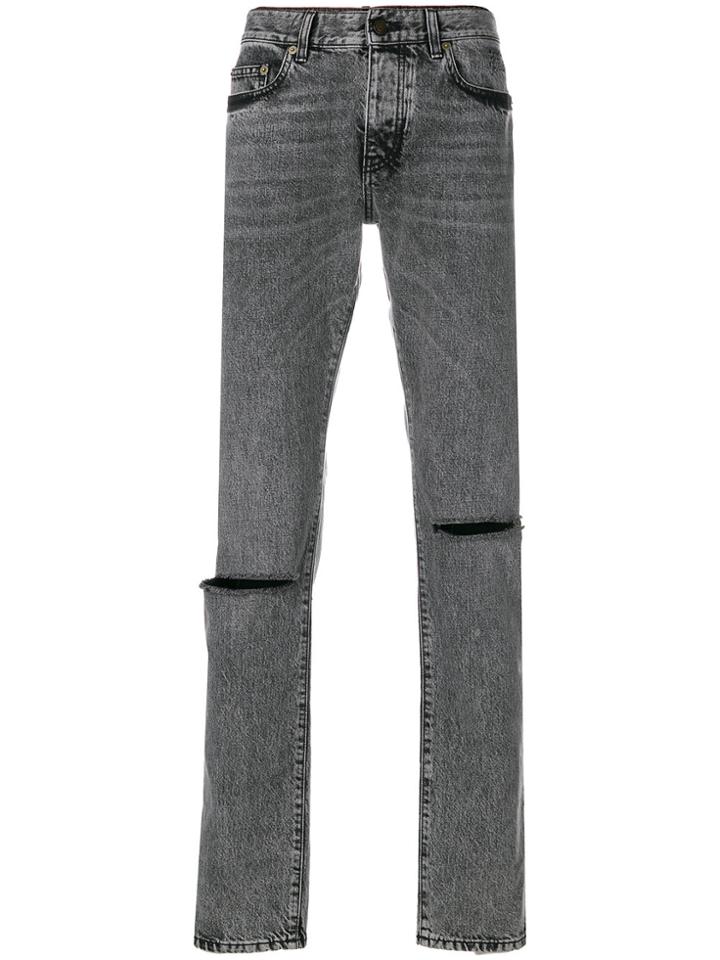 Saint Laurent Low Rise Busted Knee Jeans - Grey