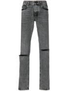 Saint Laurent Low Rise Busted Knee Jeans - Grey