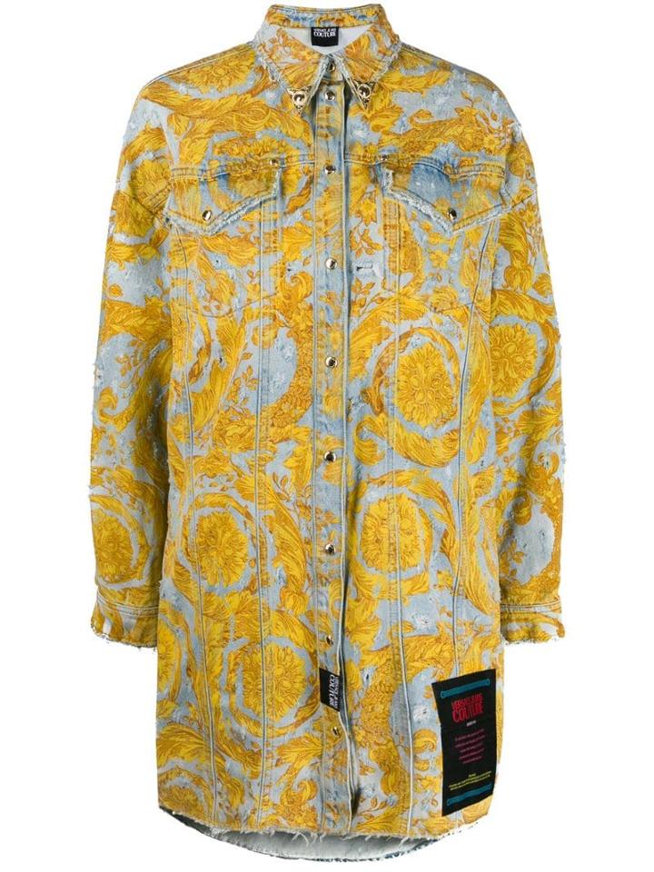 Versace Jeans Couture Baroque-print Denim Shirt Dress - Blue