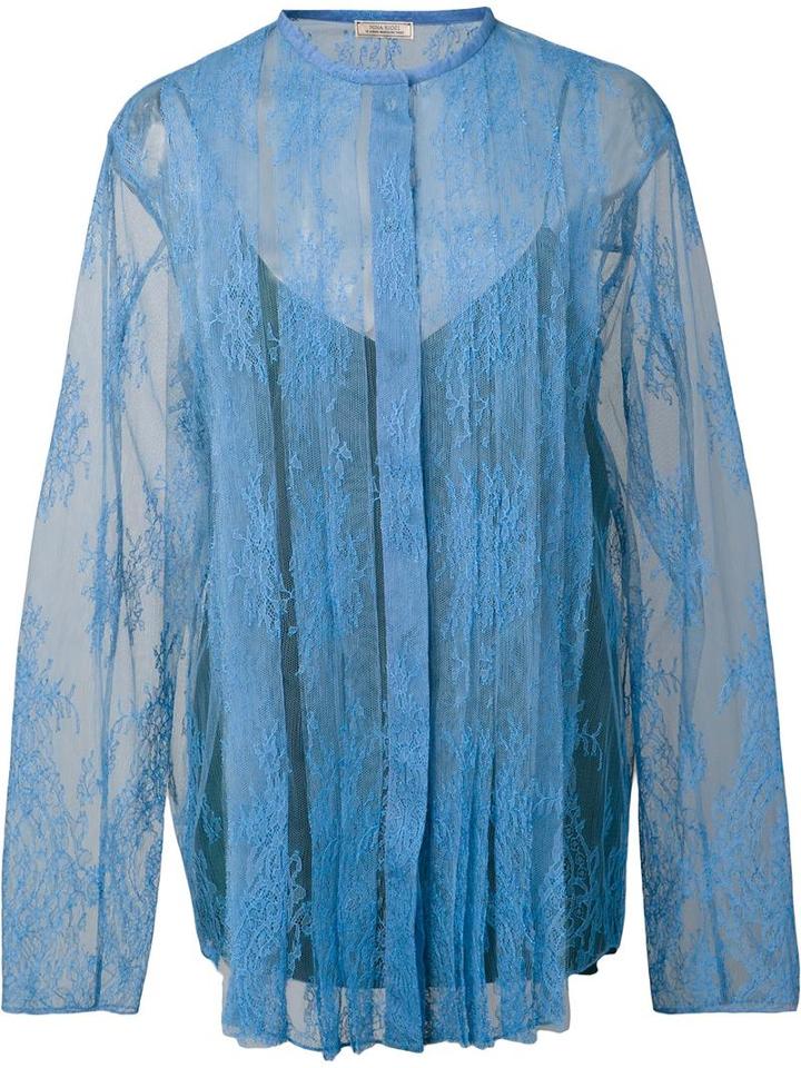 Nina Ricci Lace Panelled Blouse, Women's, Size: 36, Blue, Polyamide/viscose