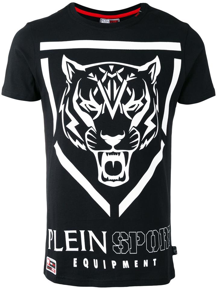 Plein Sport Tiger Print T-shirt, Men's, Size: Medium, Black, Cotton